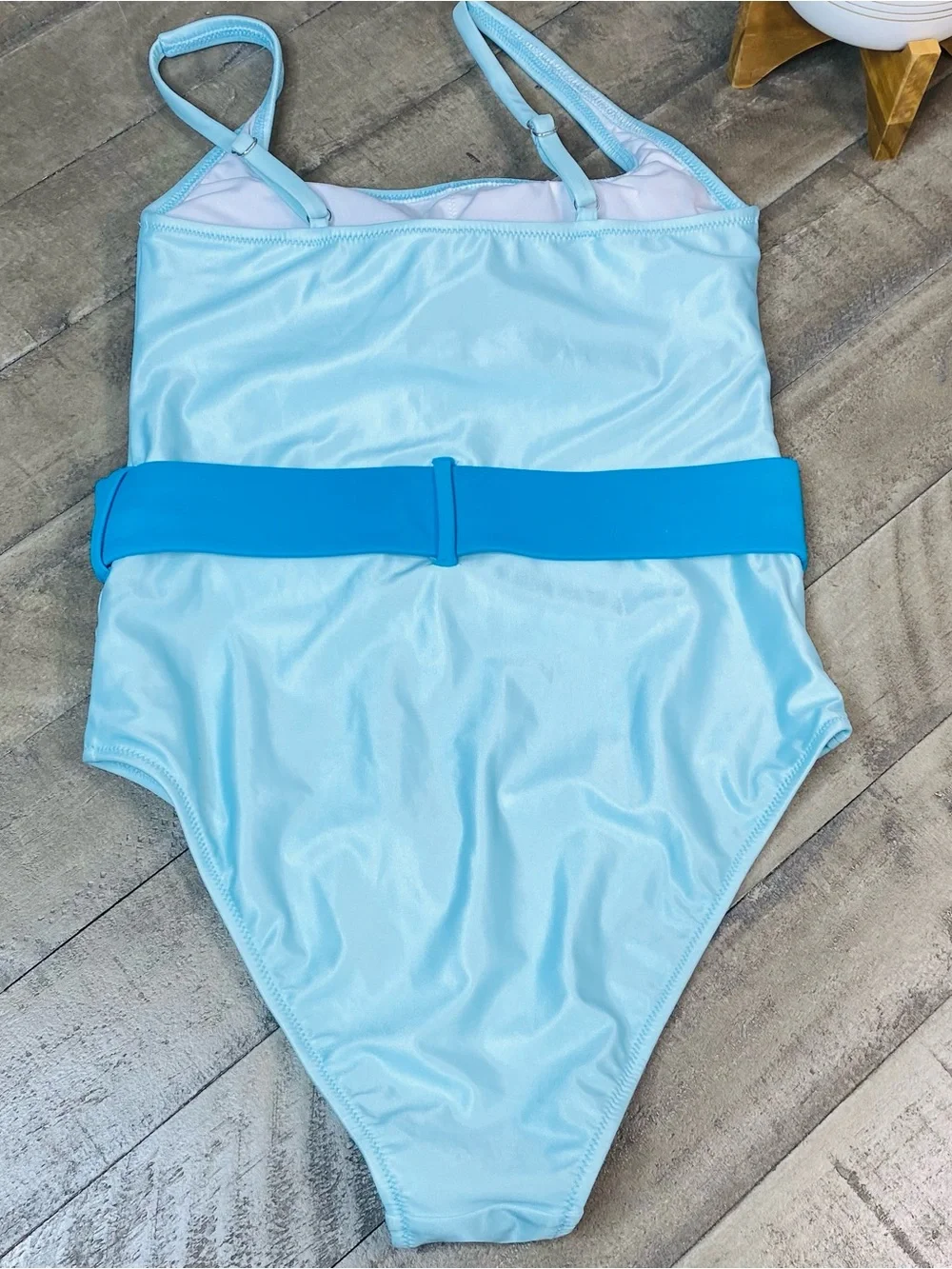 Averie Marina Belted One Piece Swimsuit Light Blue Tiger Print Women’s Size S